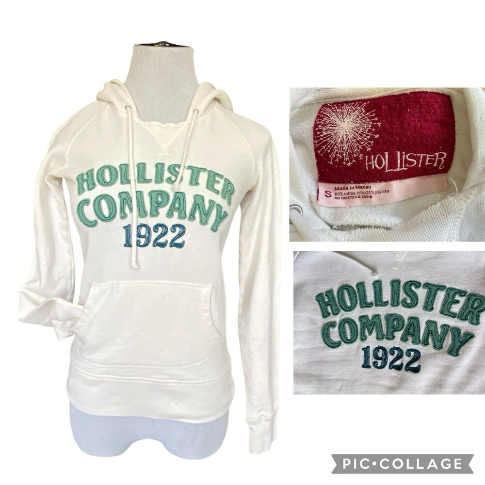Vintage Y2K Hollister Womens Hoodie Size S Cream 2000s Varsity Preppy Mallcore‎